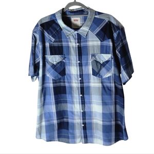 Levi's pearl snap button short sleeve men plaid shirt size XXL